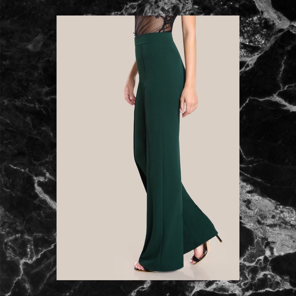 FOREST GREEN HIGH RISE PIPED DRESS PANTS - Picture 4 of 5